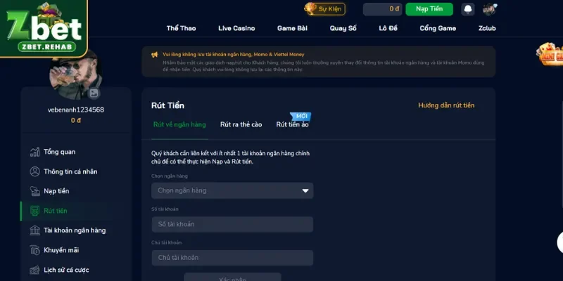 Cách rút qua vietcombank  tại ZBET