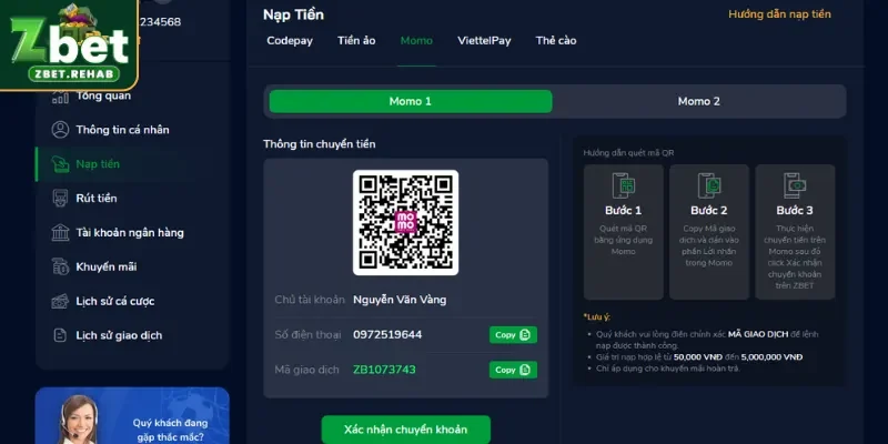 Qua ví điện tử tại ZBET